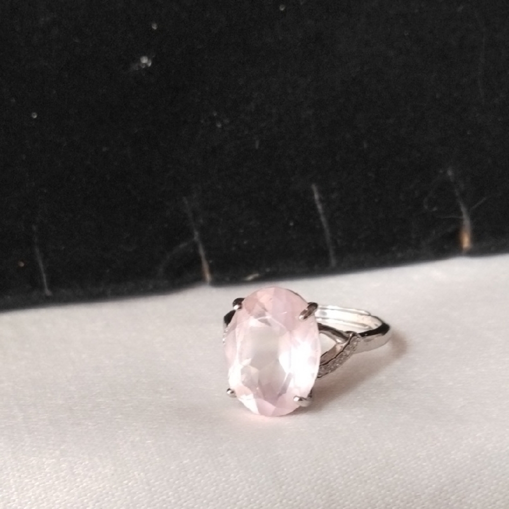 Rose Quartz Gemstone Silver Ring - image 3